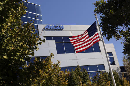 FILE PHOTO: An Amgen sign is seen at the company's office in South San Francisco, California October 21, 2013. REUTERS/Robert Galbraith