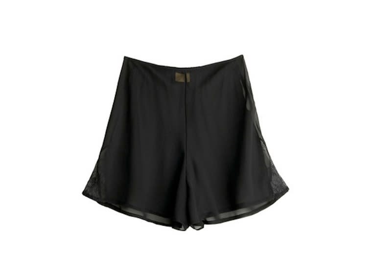 These black shorts with chiffon overlay and a touch of lace are oh so feminine. 
ModCloth…