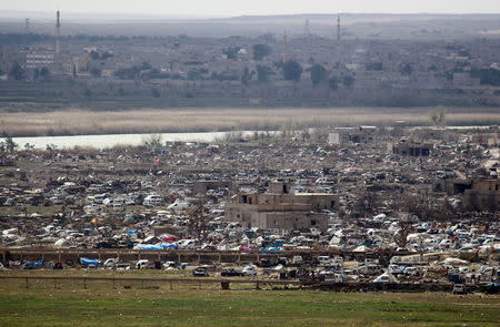 A general view of the last besieged neighborhood in the village of Baghouz, Deir Al Zor province, Syria March 17, 2019. REUTERS/Stringer