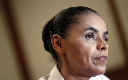 Presidential candidate Marina Silva of the Brazilian Socialist Party (PSB) listens to a question during an interview with Reuters in Rio de Janeiro September 25, 2014. REUTERS/Sergio Moraes