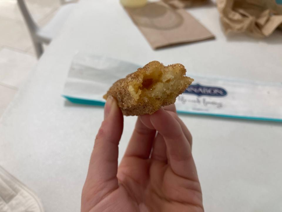 A piece of a Cinnabon churro.