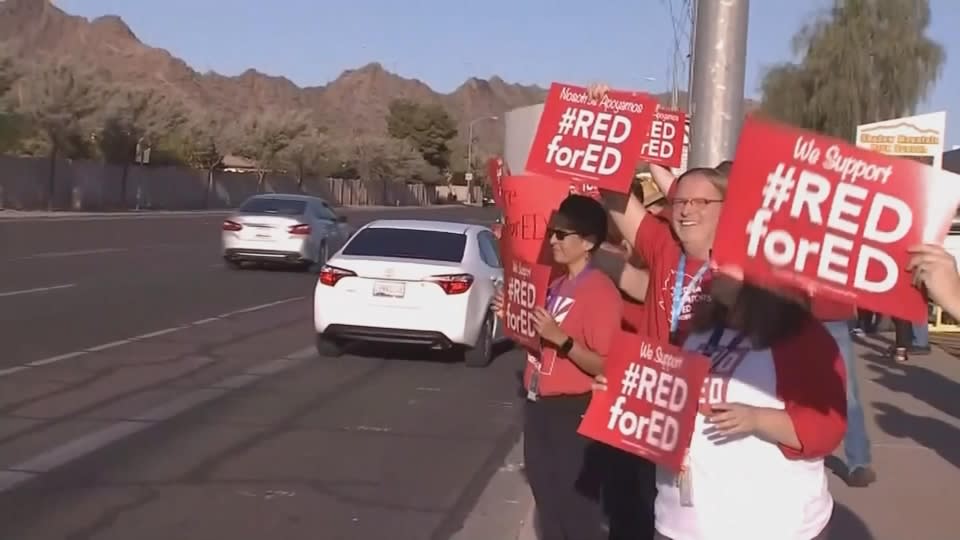Arizona is the latest state where teachers are walking off the job to demand better pay and more school funding. Linda So reports.