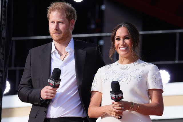Theo Wargo/Getty Prince Harry, Duke of Sussex and Meghan, Duchess of Sussex speak onstage during Global Citizen Live in 2021.