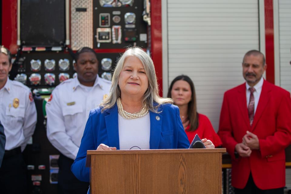 Executive Director of the Florida Public Safety Institute Janet Hartman shares her excitement for a new firefighter program for students at Leon High School in collaboration with TCC on Tuesday, May 7, 2024.