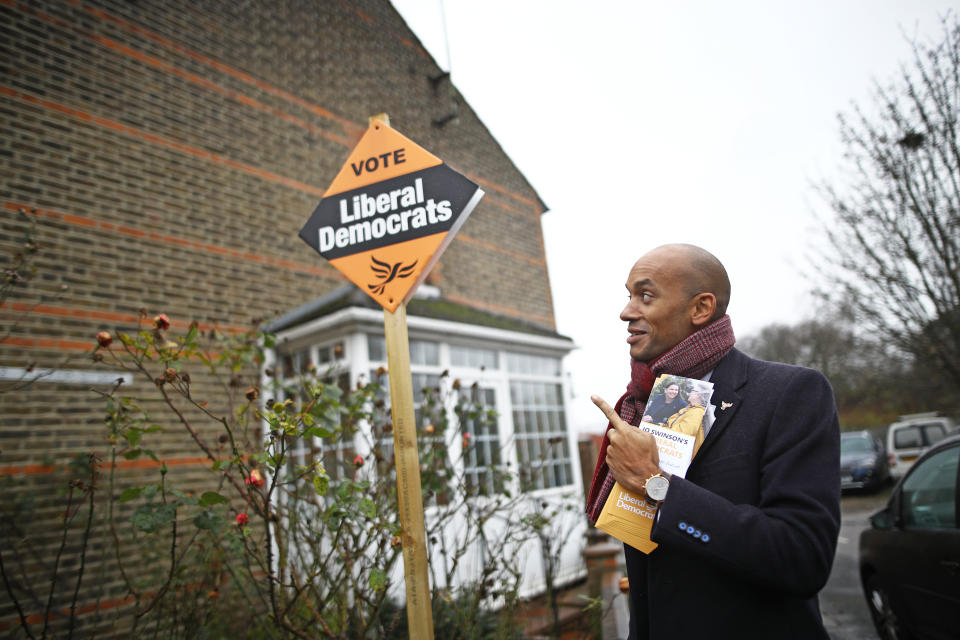 Liberal Democrat candidate Chuka Umunna out canvassing whilst on the General Election campaign trail in Watford.
