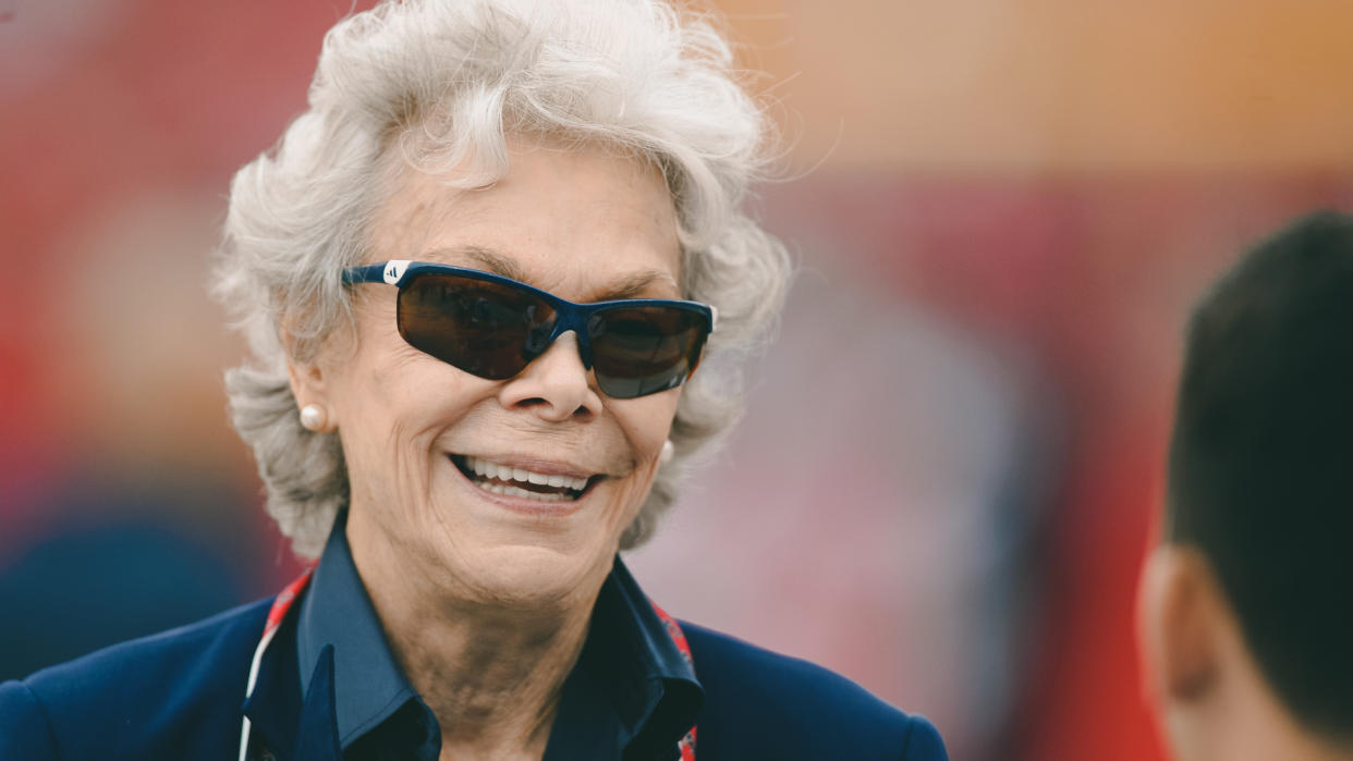 Houston Texans owner Janice McNair talks with with players before an NFL football game, in Tampa, FlaTexans Buccaneers Football, Tampa, USA - 21 Dec 2019.