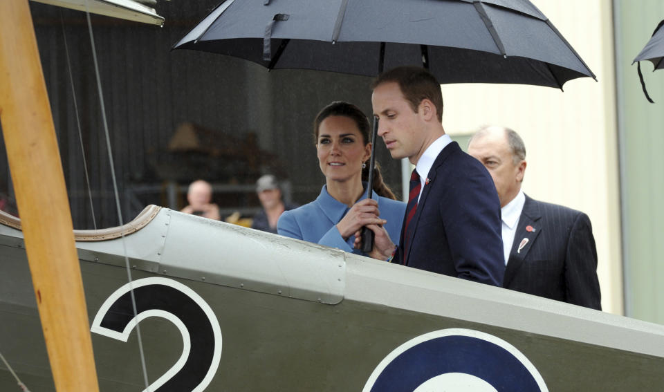 Britain's Prince William and his wife, Kate, the Duchess of Cambridge, visits the Omaka Heritage Aviation Centre in Blenhiem, New Zealand, Thursday, April 10, 2014. (AP Photo/SNPA, Ross Setford) NEW ZEALAND OUT