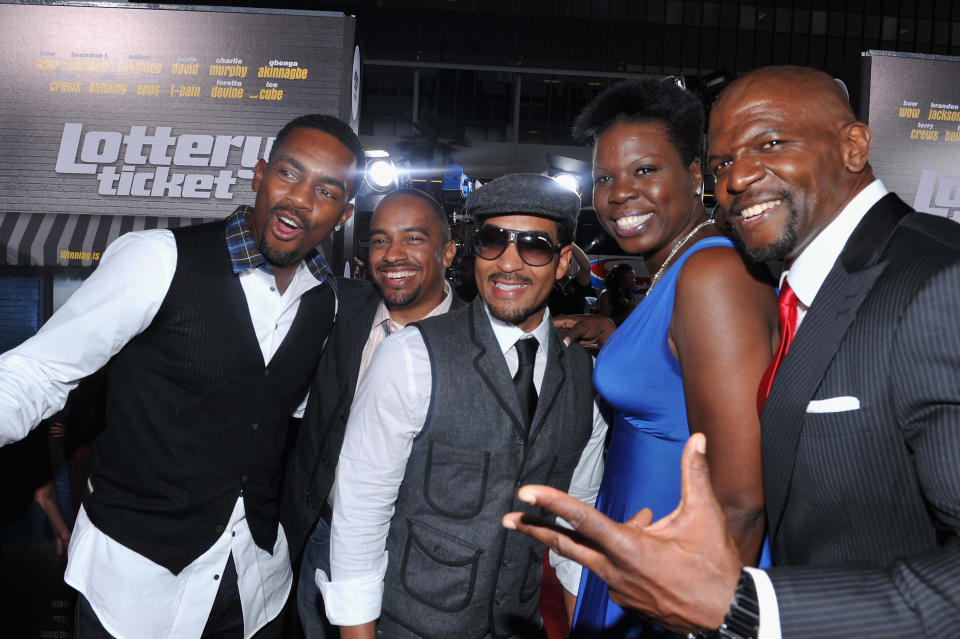 Leslie Jones and Terry Crews (right and far right) in 2010, with Bill Bellamy, Abdul Williams and Erik White.