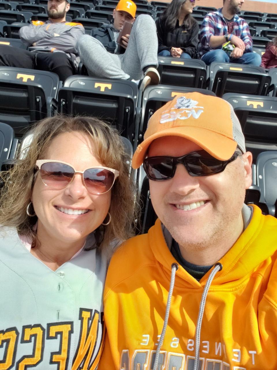 Shannon and Travis Exum enjoy a UT baseball game during Travis’ recovery. Spring, 2021.