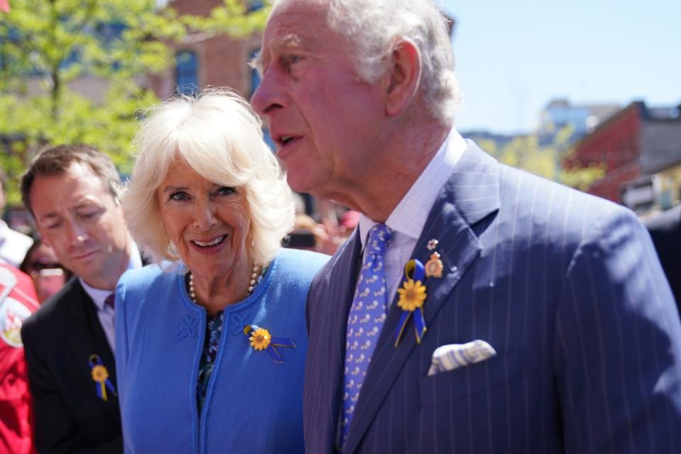 The Duchess of Cornwall laughed when she was presented with a fluffy gift in Yellowknife, Canada, and was told it was a stress ball made of beaver fur (Jacob King/PA) (PA Wire)