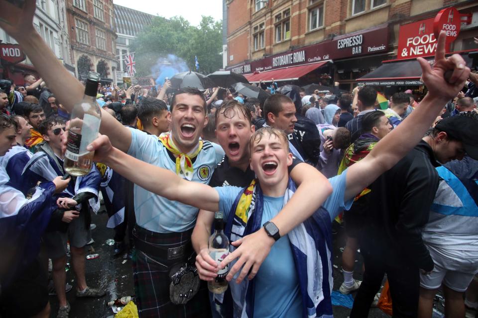 Scotland fans gather in Leicester Square before the Euro 2020 match (PA)