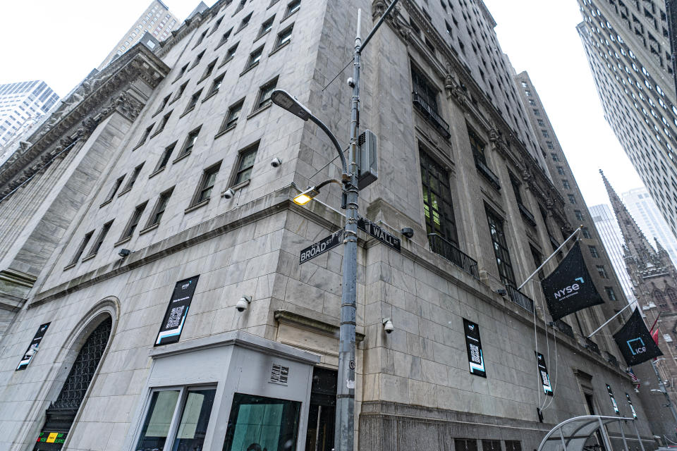 The exterior of the New York Stock Exchange is shown on Friday, Jan. 19, 2024, in New York. Wall Street is rising Friday and may break past its all-time high set two years ago, before the highest inflation and interest rates in decades sent financial markets tanking worldwide. (AP Photo/Peter K. Afriyie)