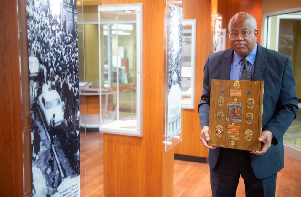 Alabama Law Enforcement Agency Ret. Capt. Tyrone Anderson poses for a photo at the Levi Watkins Learning Center at Alabama State University in Montgomery on Jan. 31, 2023. Hired in 1972, Anderson was one of the first Black Alabama State Troopers.