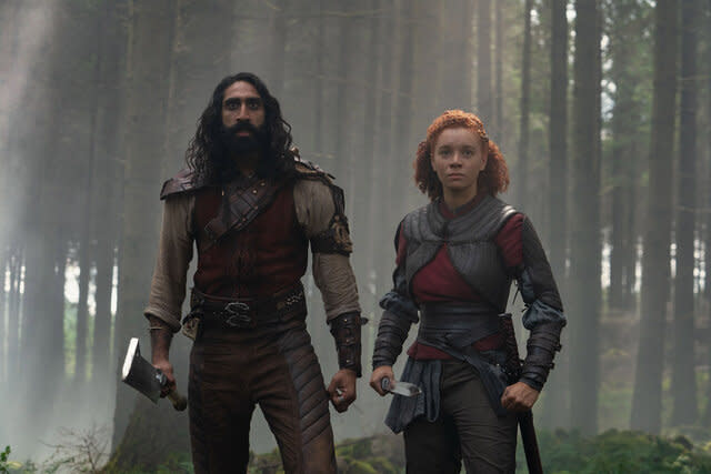 (L-R): Boorman (Amar Chadha-Patel) and Jade (Erin Kellyman) in Lucasfilm's WILLOW exclusively on Disney+.