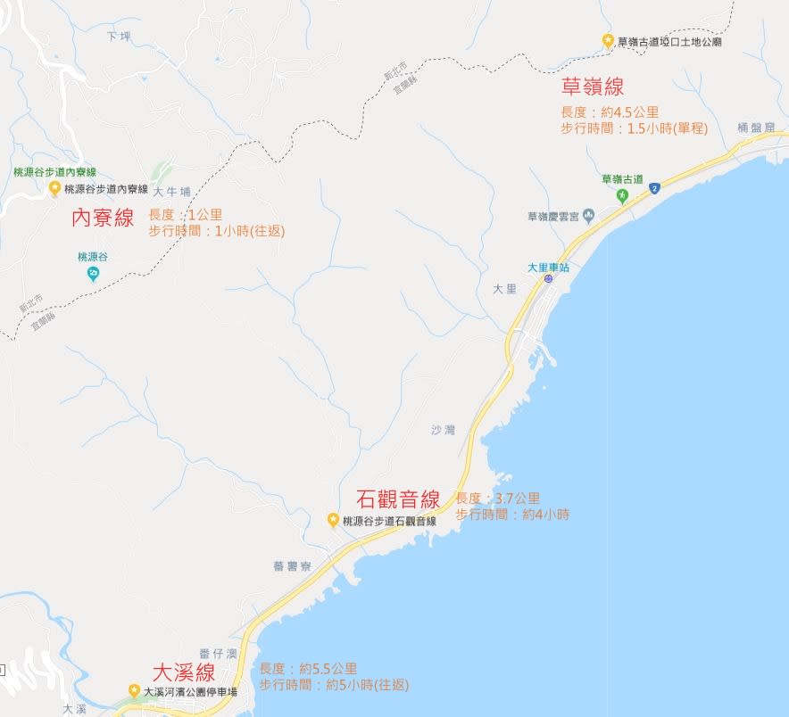 桃源谷4路線登山口相對位置。圖：翻攝自Google map