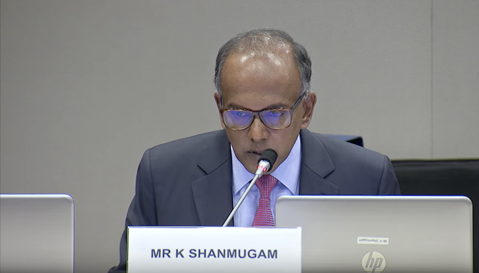 Home Affairs and Law Minister K Shanmugam subjected some of the witnesses at the Select Committee hearings to an extensive grilling. PHOTO: Screengrab from YouGov.sg YouTube page.