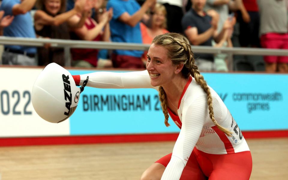 Dame Laura Kenny celebrates - AP