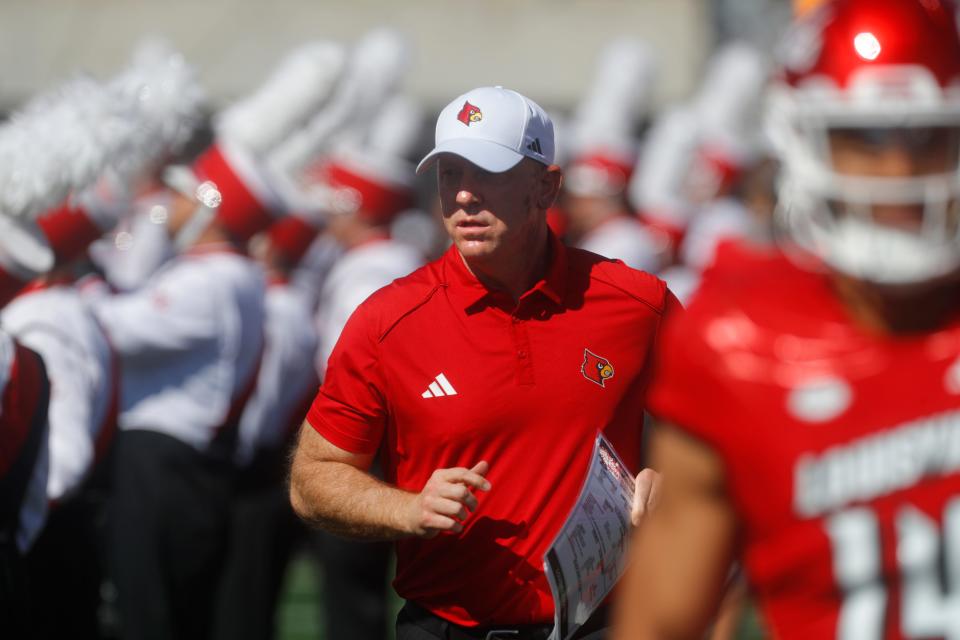 Louisville’s coach Jeff Brohm came out against Boston College Saturday afternoon at L&N Stadium. Sept. 23, 2023