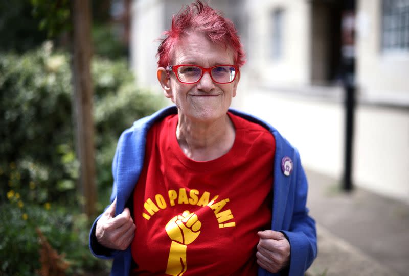 Nettie Pollard, 72, who is an LGBTQ and women's liberation activist, poses outside her home in London