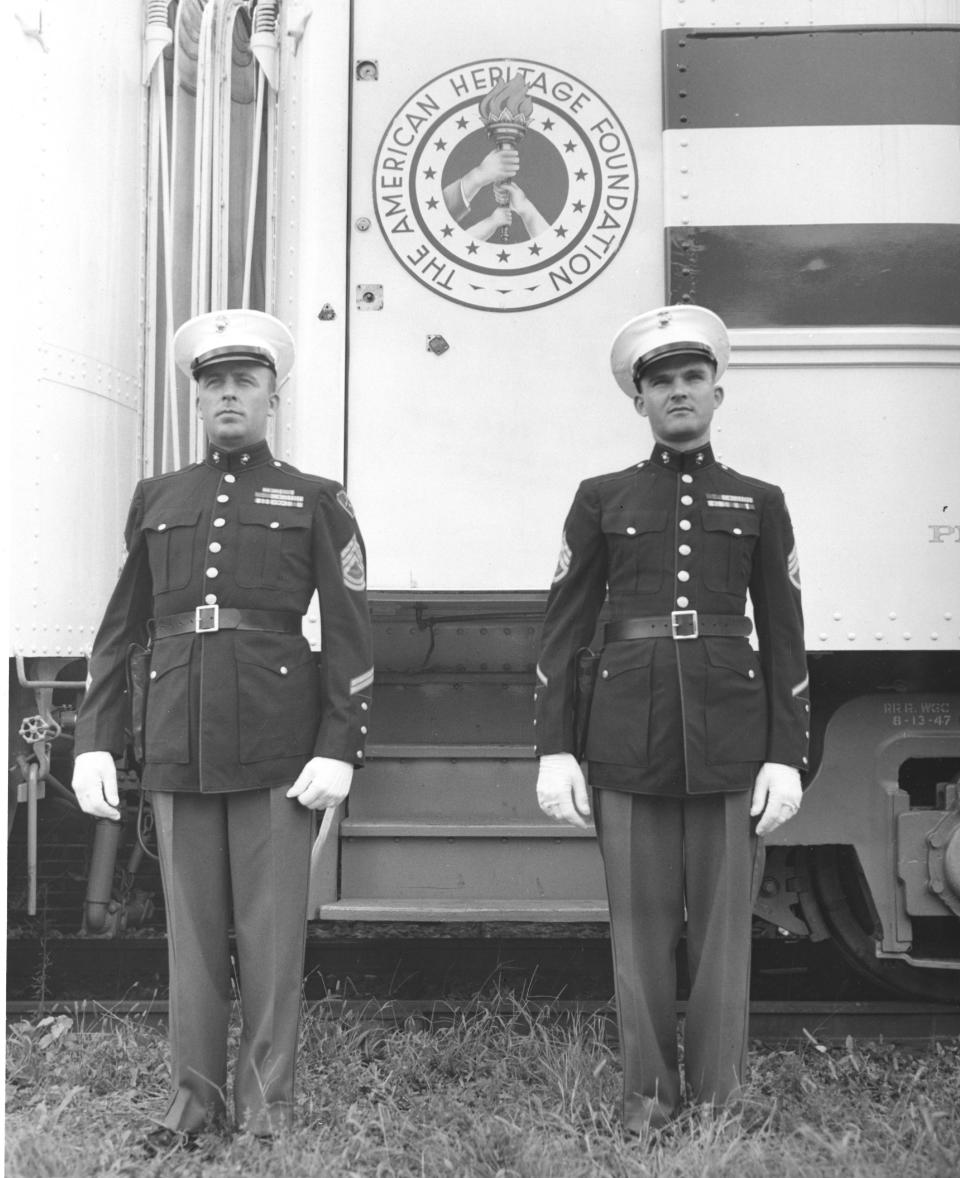 Marines standing guard on the Freedom Train.