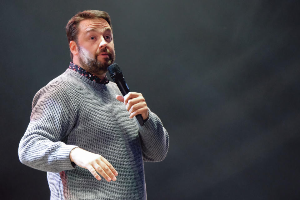 NEWCASTLE UPON TYNE, ENGLAND - AUGUST 30: Jason Manford performs at Virgin Money Unity Arena on August 30, 2020 in Newcastle upon Tyne, England. (Photo by Thomas M Jackson/Getty Images)