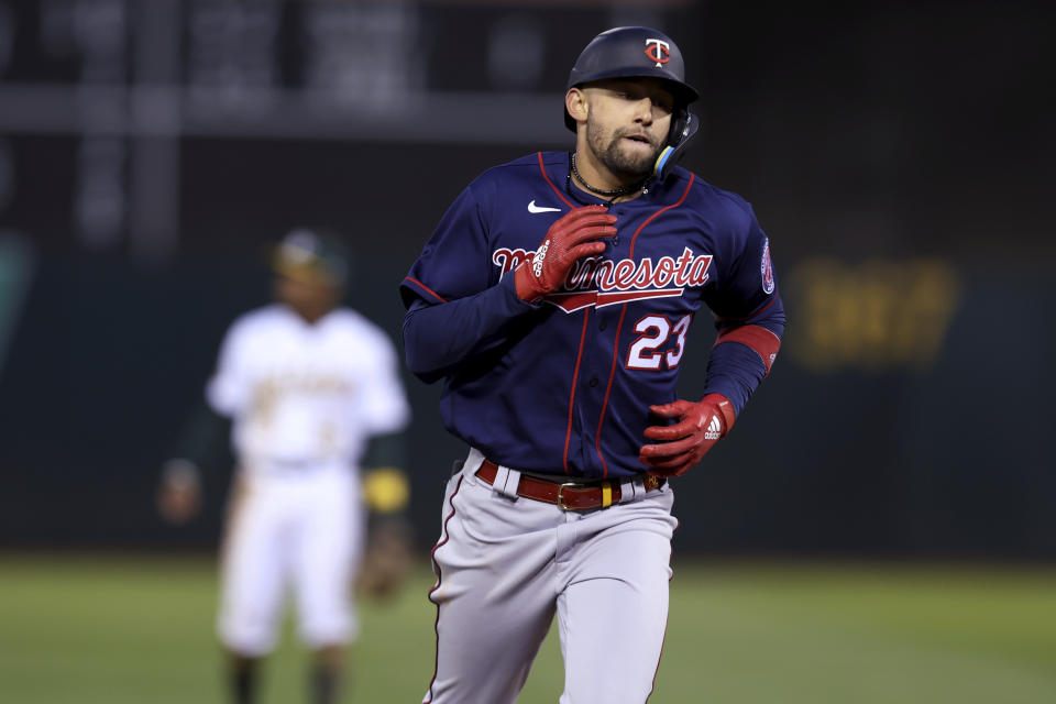 Minnesota Twins' Royce Lewis runs the bases after hitting a home run against the Oakland Athletics during the fifth inning of a baseball game in Oakland, Calif., Tuesday, May 17, 2022. (AP Photo/Jed Jacobsohn)
