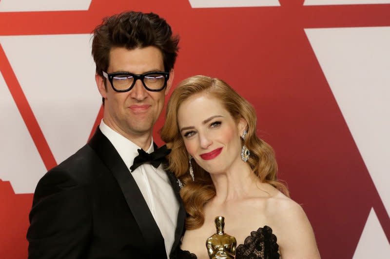 Jaime Ray Newman (R) and Guy Nattiv attend the Academy Awards in 2019. File Photo by John Angelillo/UPI