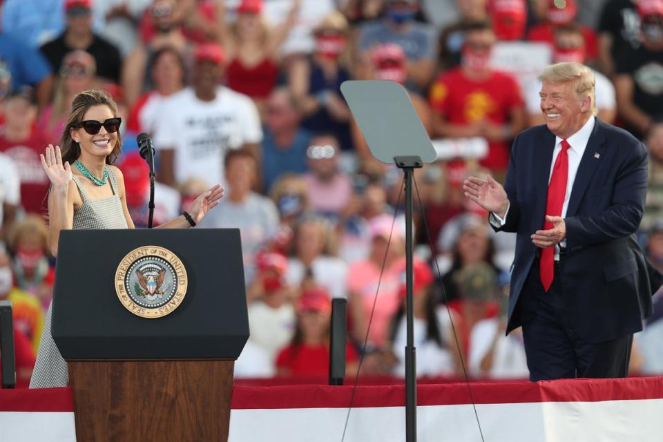 Donald Trump and Hope Hicks are pictured at a campaign rally in 2016. (Getty Images)