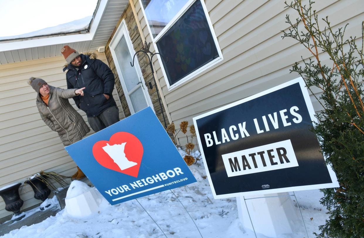 Phil and Andrea Robinson talk about recent repairs to their home Wednesday, Jan. 19, 2022, in Cold Spring. Their home was damaged when a vehicle was driven into it in July.