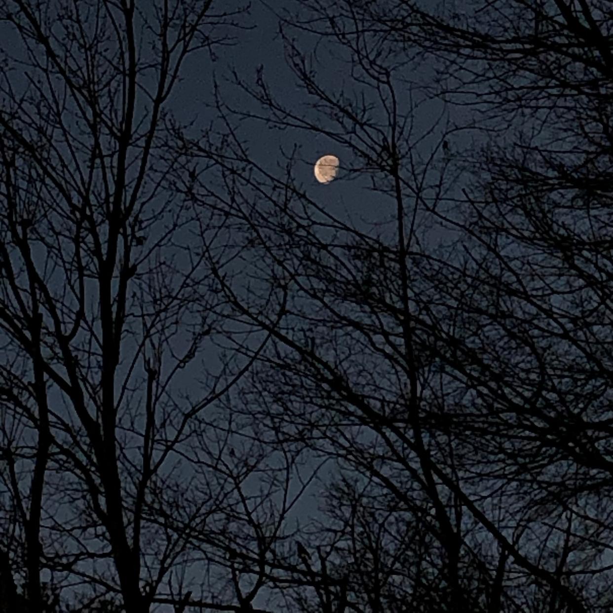 The moon setting on the morning of Feb. 10, 2023 at 7:18 a.m. Ten days later, the sun is rising well before 7 a.m., but after daylight saving time starts on March 12, the sun won't rise until 7:24 a.m.