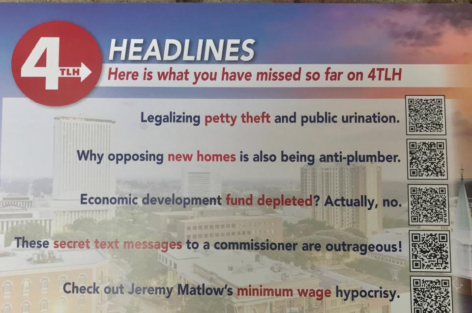 4TLH sent out a mailer with links to articles critical of City Commissioner Jeremy Matlow and County Commissioner Kristin Dozier, who's running for mayor.