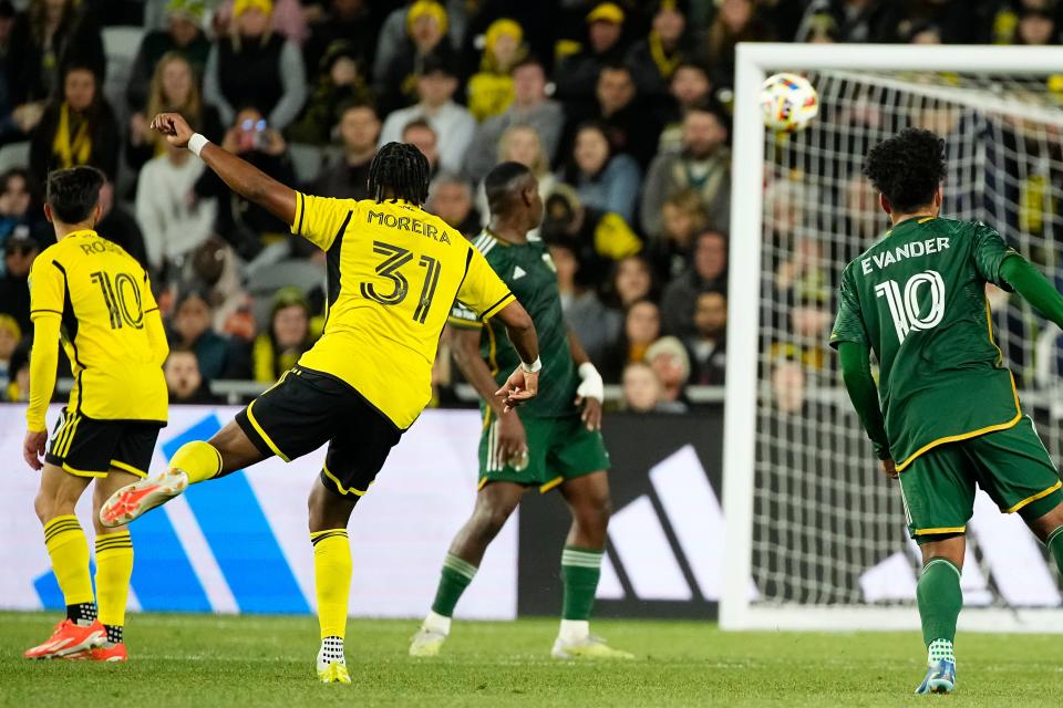 Crew defender Steven Moreira scored the second goal of his MLS career in a 2-2 tie with the Portland Timbers Saturday.