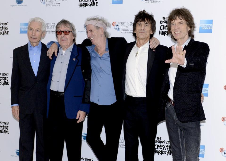 (Left to right) Charlie Watts, Bill Wyman, Keith Richards, Ronnie Wood and Mick Jagger. Watts, the long-time drummer of The Rolling Stones, has died (Jonathan Brady/PA) (PA Wire)