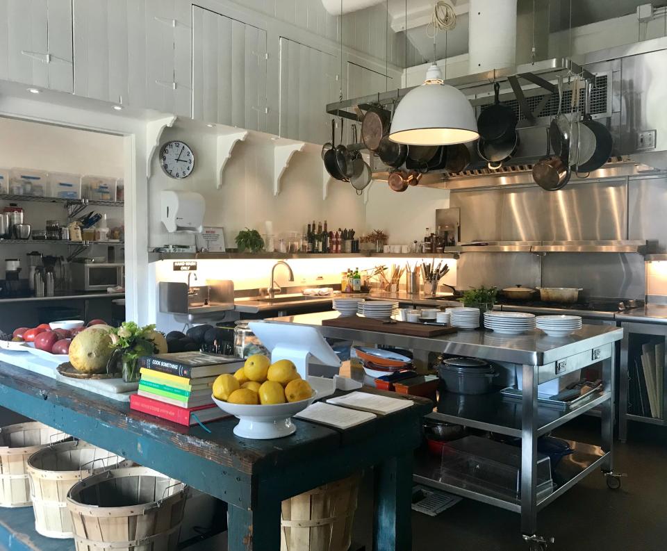 The open kitchen inside the cafe area of Canal House Station restaurant in Milford.