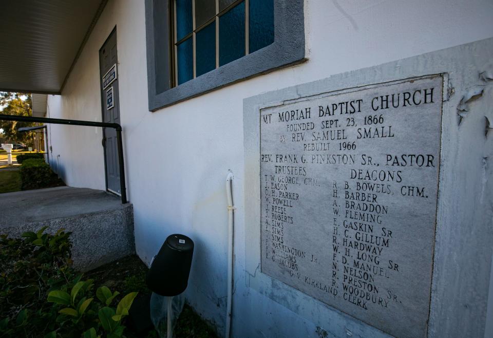 The cornerstone of the current Mt. Moriah church building, which was rebuilt in 1966.