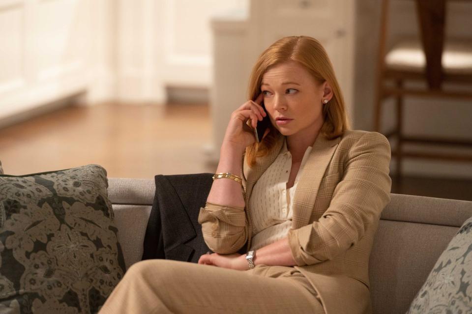 sarah snook as shiv roy talking on the phone
