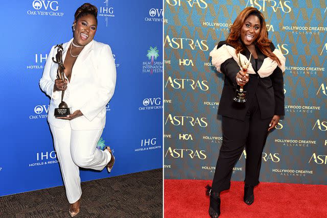 <p>Gilbert Flores/Variety via Getty; Gregg DeGuire/Variety via Getty</p> Danielle Brooks at the Palm Springs International Film Festival in Palm Springs, Calif., on Jan. 4 and at the Astra Film Awards in Los Angeles on Jan. 6