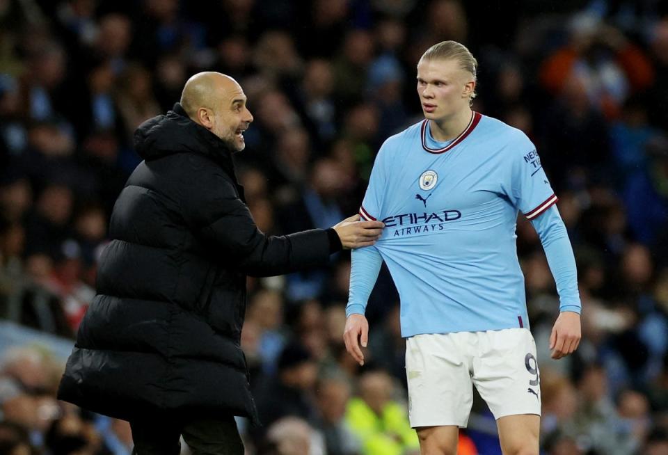 Pep Guardiola gives a message to Erling Haaland against Burnley (REUTERS)