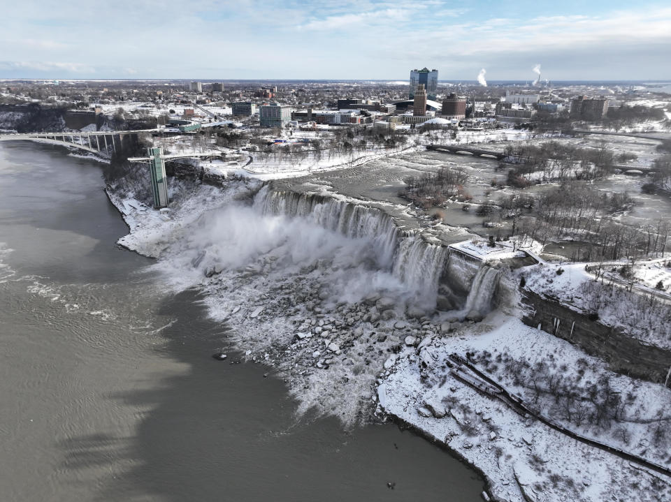 Photo shows ice and snow along Niagara Falls on Monday. / Credit: Lokman Vural Elibol/Anadolu Agency via Getty Images