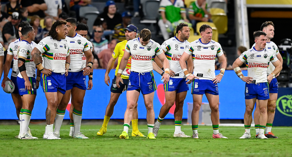 Canberra Raiders players are pictured together in this image.