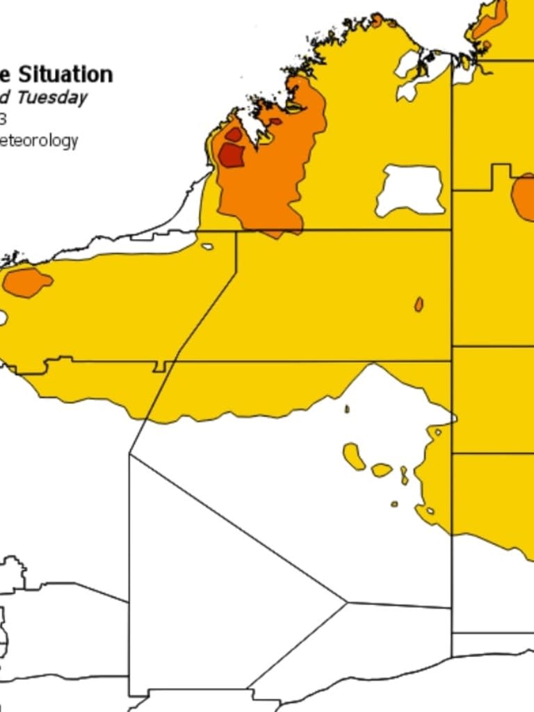 Heat wave map for WA. Picture: BoM