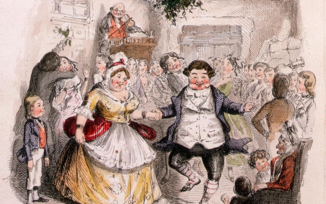 Mr and Mrs Fezziwig dance in John Leech's original frontispiece for A Christmas Carol (1843) - Corbis Historical