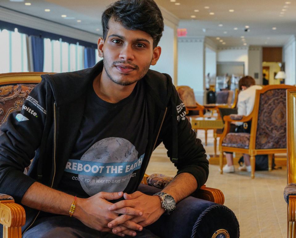 Eshaan Menon, Winner of the Reboot the Earth Hackathon in Malaysia, Youth Climate Summit, the United Nations, New York City, September 21, 2019.