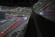 Red Bull driver Max Verstappen of the Netherlands steers his car during the qualifying session for the upcoming Russian Formula One Grand Prix, at the Sochi Autodrom circuit, in Sochi, Russia, Saturday, Sept. 26, 2020. The Russian Formula One Grand Prix will take place on Sunday. (AP Photo/Pavel Golovkin, Pool)