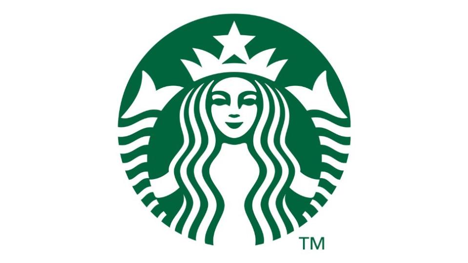 Starbucks logo from 2011, with no words, just a stylised image of a two-tailed siren