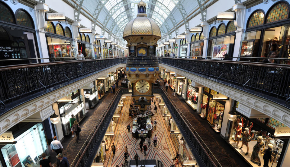 Shoppers fill the Queen Victoria Buildin