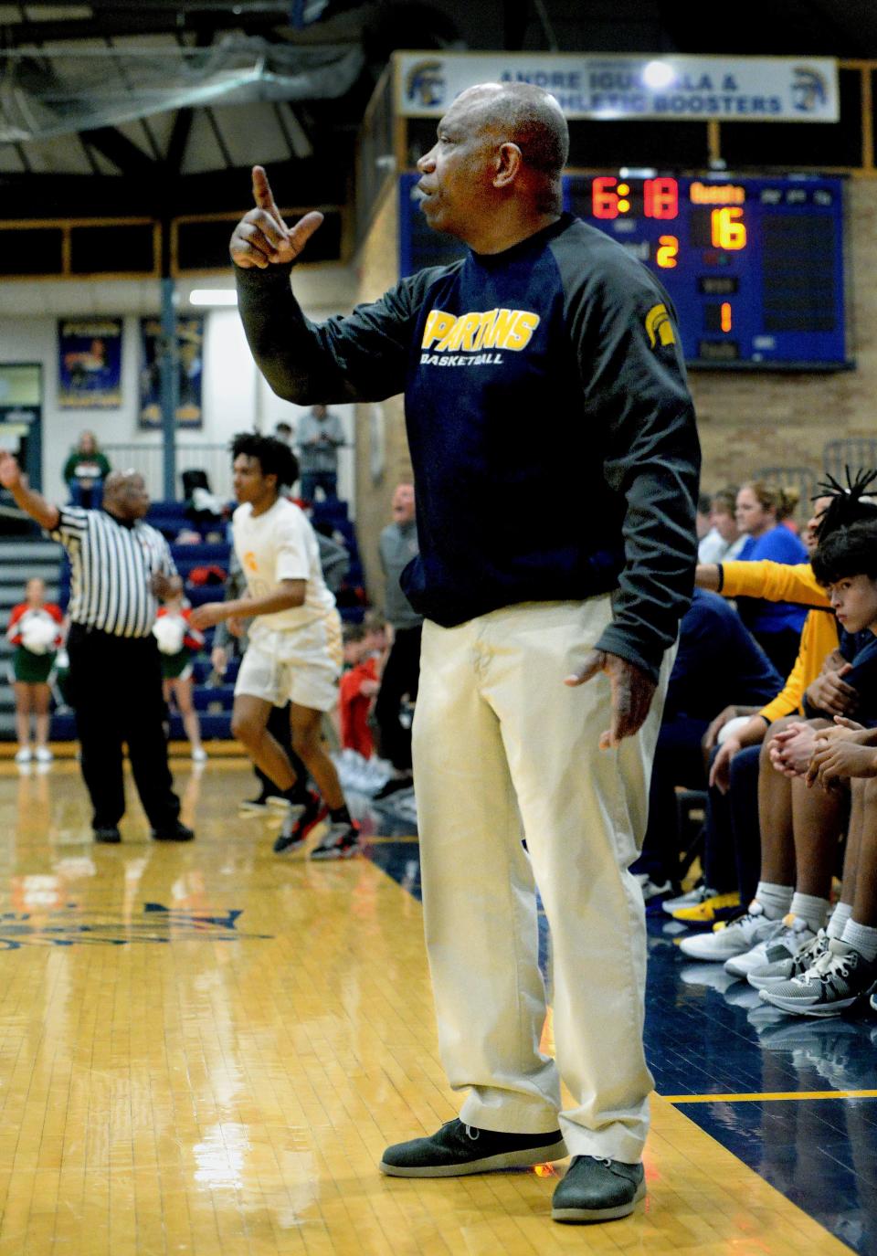 Southeast Basketball Coach Lawrence Thomas during a game against Lincoln last December.
