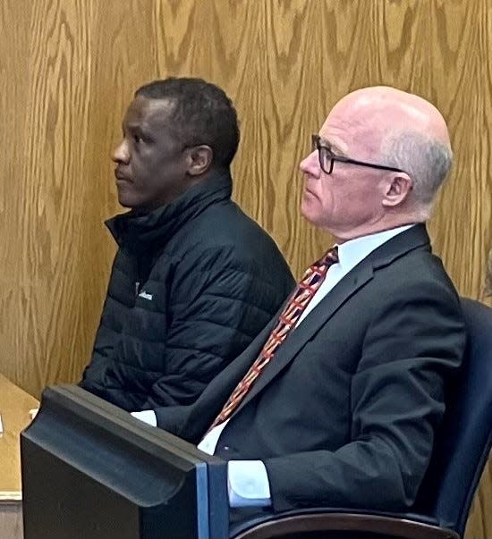 Former Licking County Building Services Director Donald Dunston (left) seated next to his attorney, Steven Nolder, during a March 8 change of plea hearing in Licking County Common Pleas Court. On Monday, he was sentenced to 30 months in prison.