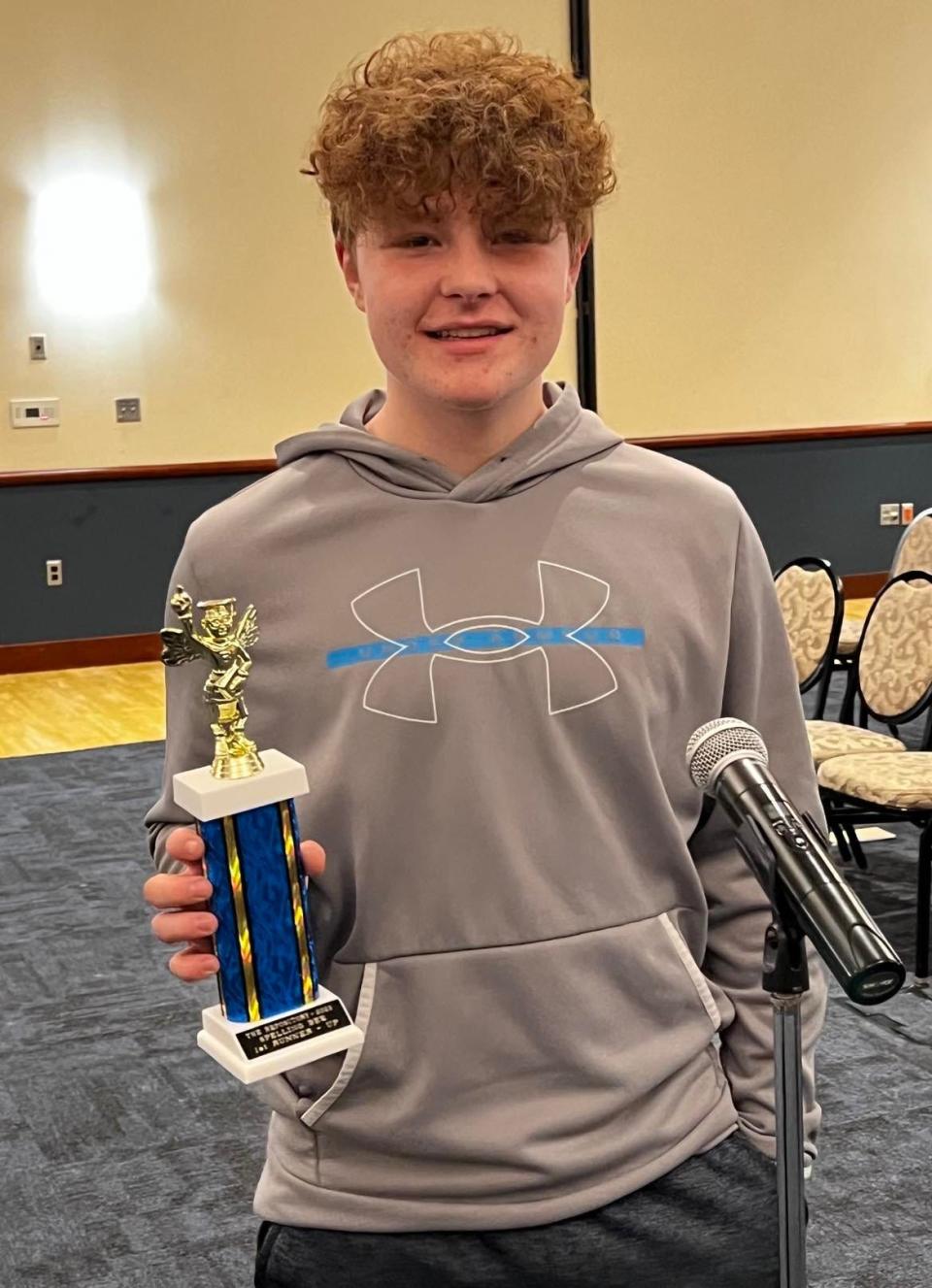 Saxon Giumenti, of Claymont Junior High School in Uhrichsville, placed second at The Canton Repository's 77th Regional Final Spelling Bee on Saturday at Kent State University at Stark's Conference Center.