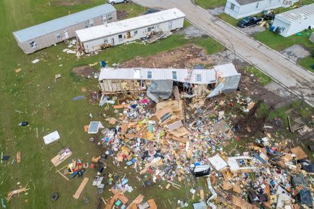 Debris covers an area in a mobile home park after a tornado touched down overnight, in an aerial photo in El Reno, Oklahoma, U.S. May 26, 2019. REUTERS/Richard Rowe